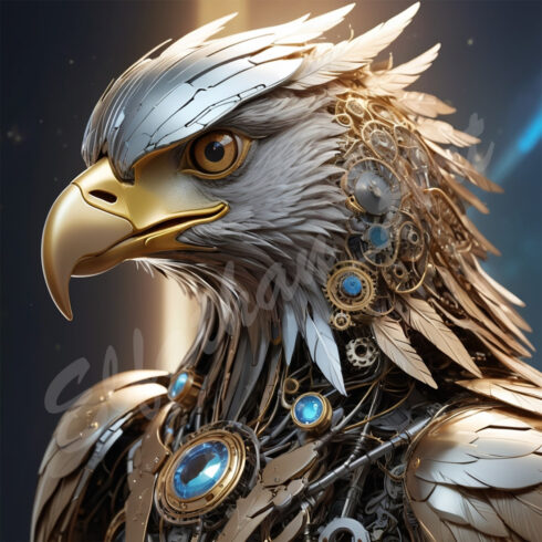 4-Digital Image Picture Photo Pic Wallpaper Background Eagle Face Robotic AI cover image.