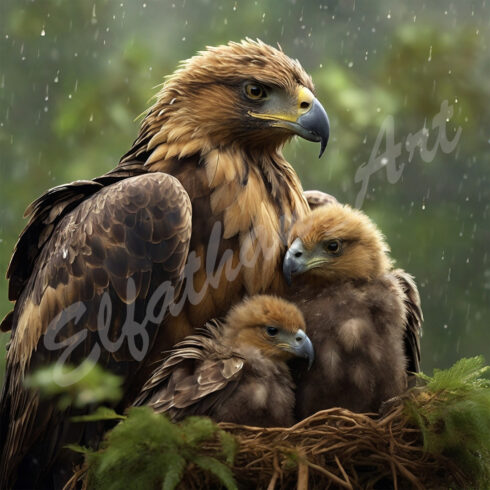 4-Digital Image Picture Photo Artwork Wallpaper Background Desktop Eagle Nest Forest Rainy AI cover image.