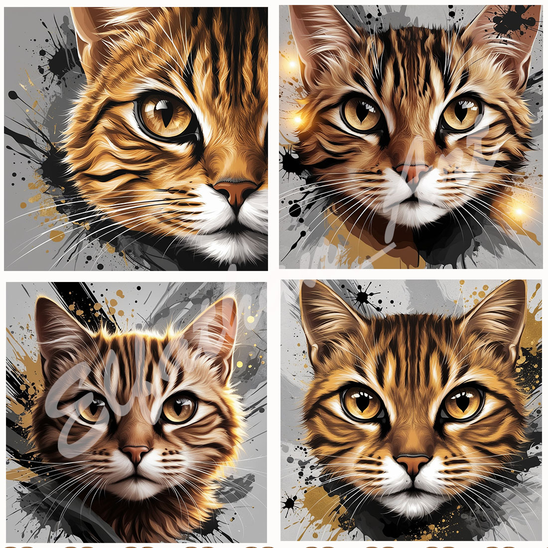 4-Digital Image Picture Photo Pic Wallpaper Background Watercolor Cat Face AI preview image.