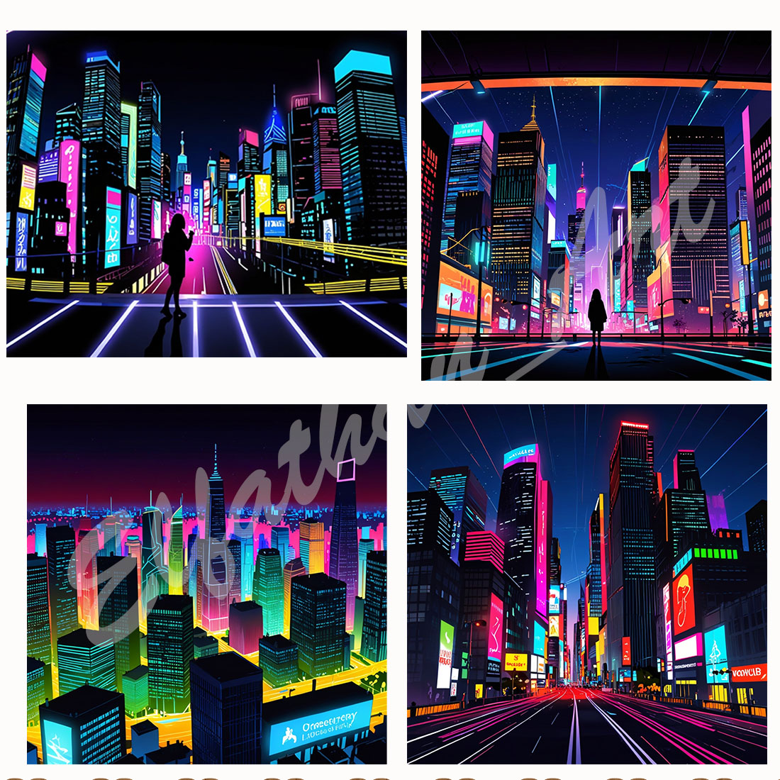 4-Digital Image -Print for T-shirt-Picture Photo Pic Wallpaper Background The City That Never Sleeps AI preview image.