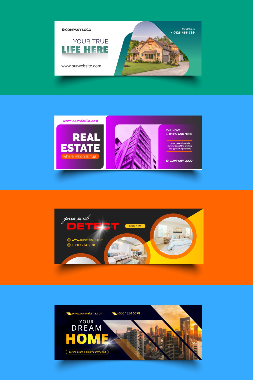 facebook cover photo, instagram cover design, twitter cover design for real estate business pinterest preview image.