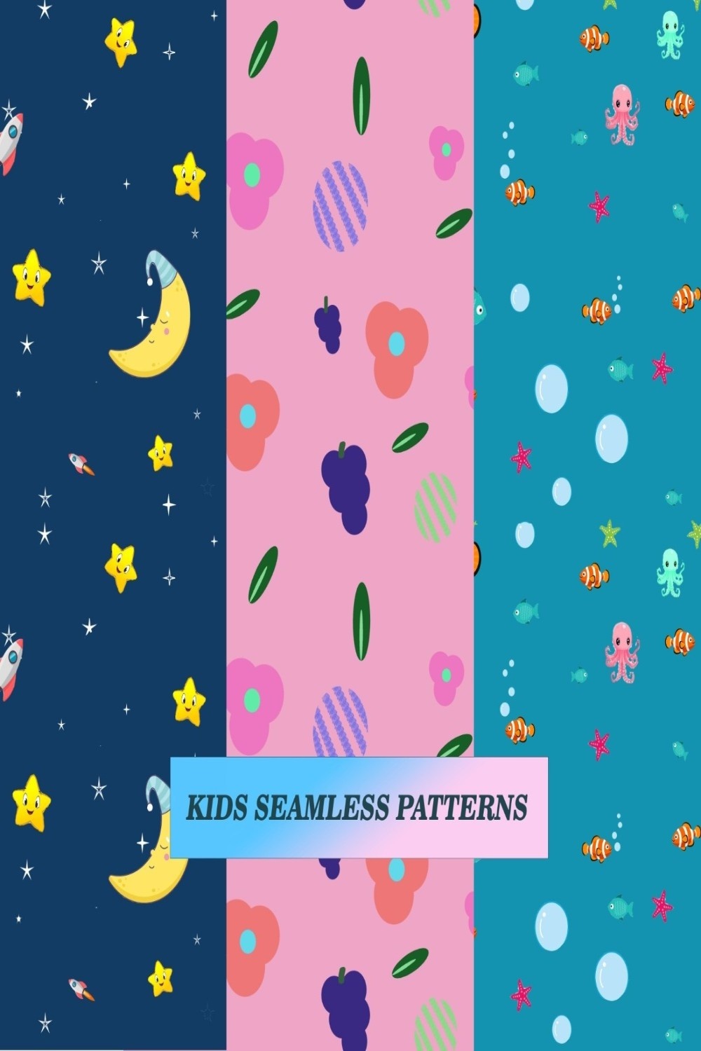 Beautiful kids seamless patterns pinterest preview image.