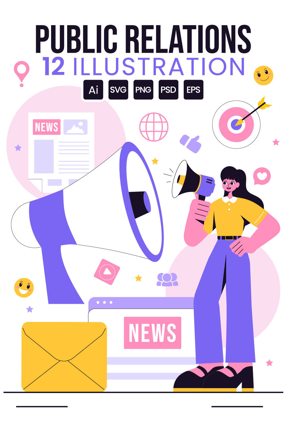 12 Public Relations Illustration pinterest preview image.