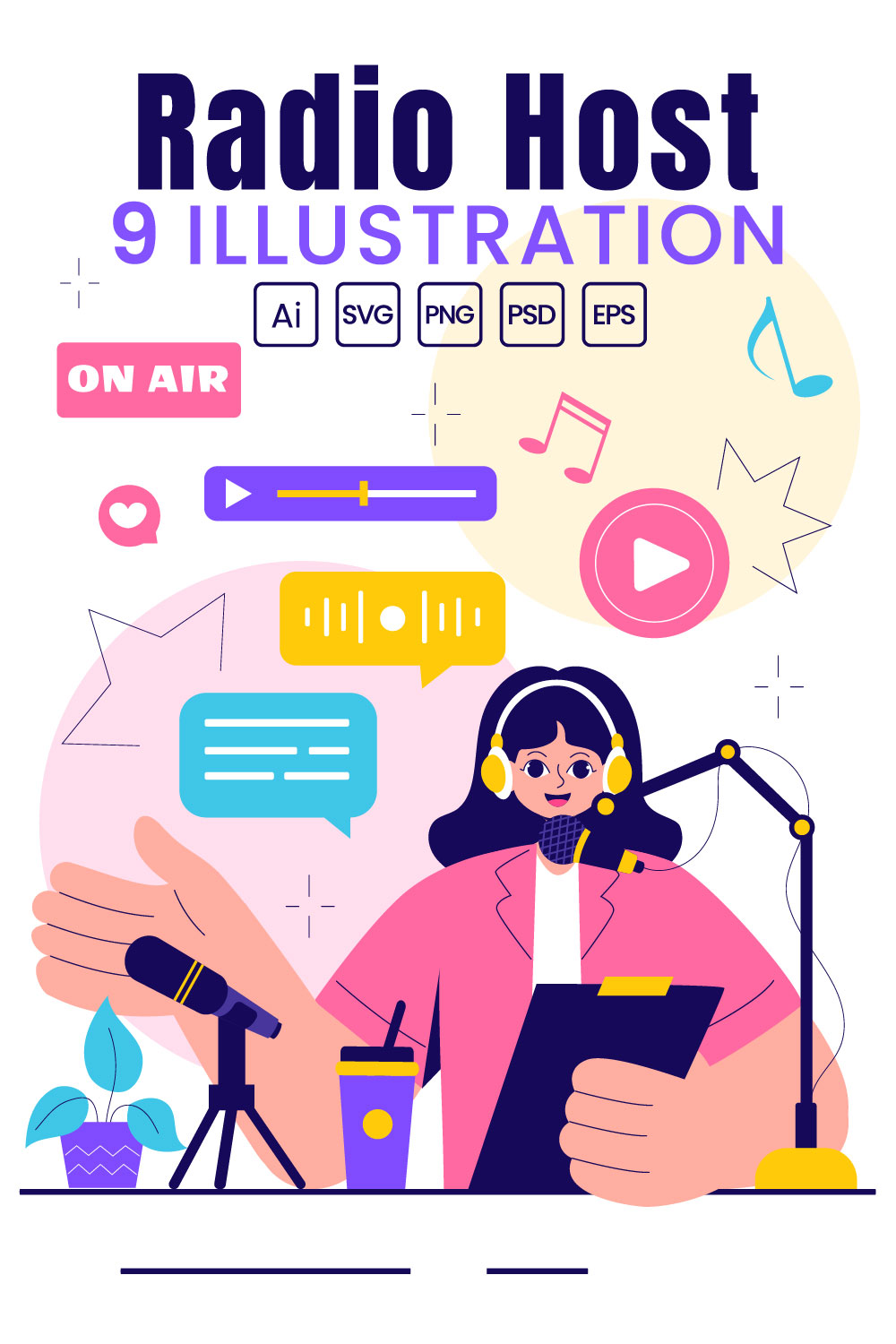 9 Radio Host Talk Show Illustration pinterest preview image.