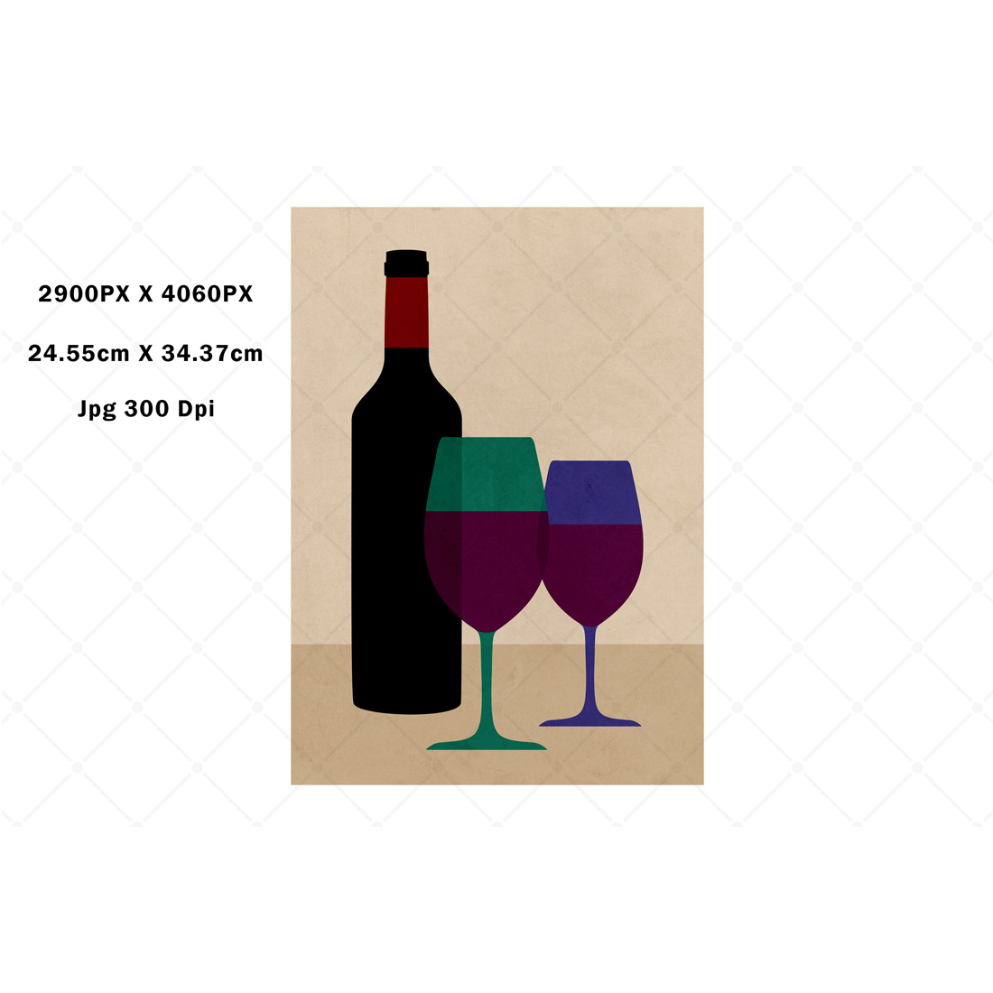 Red Wine Bottle & Glasses Printable Art preview image.