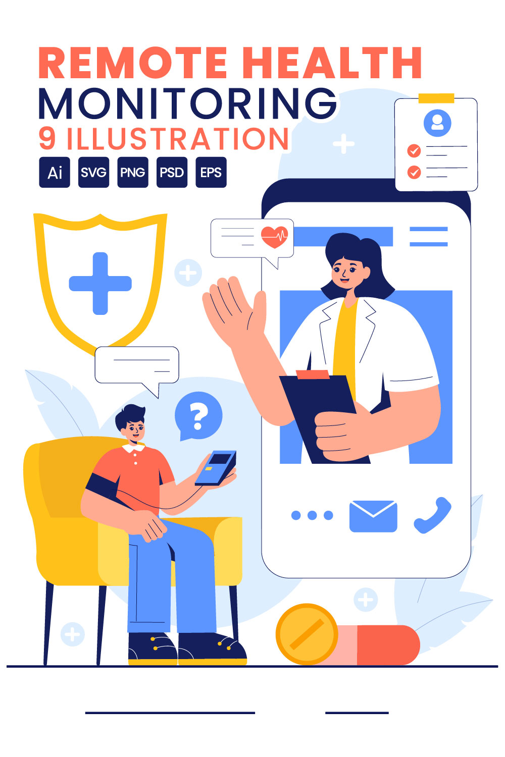 9 Remote Health Monitoring Illustration pinterest preview image.