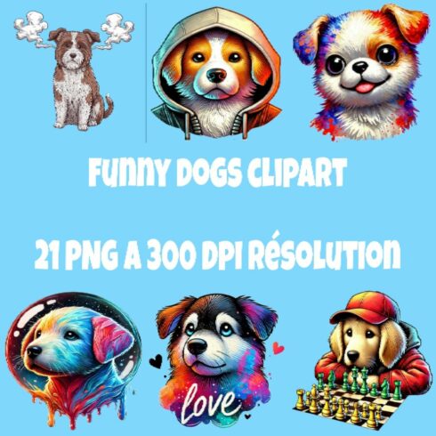 21 PNG funny dogs clipart cover image.