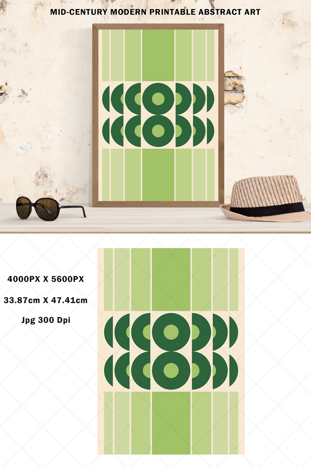 Green Mid-Century Abstract Art pinterest preview image.