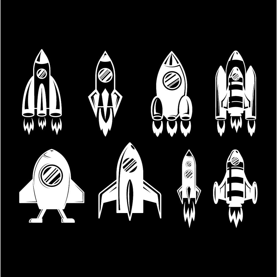 rocket spaceship silhouette bundle set preview image.