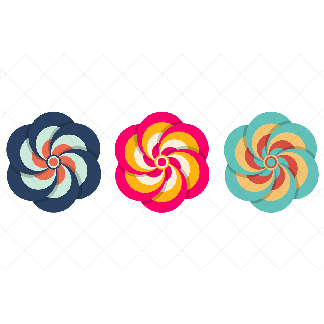 3 Colorful Rosette Illustrations preview image.