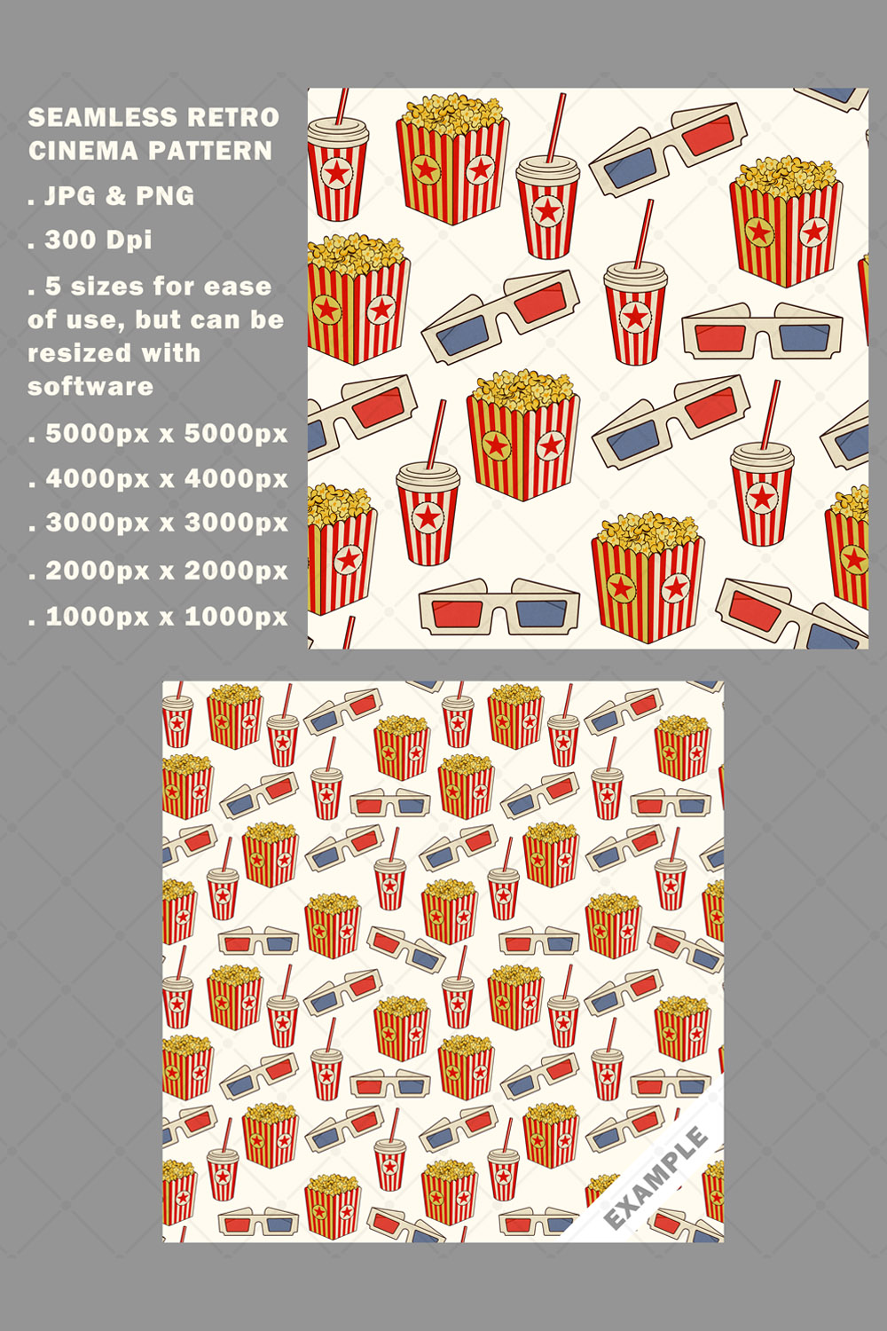 Seamless Retro Cinema Pattern pinterest preview image.