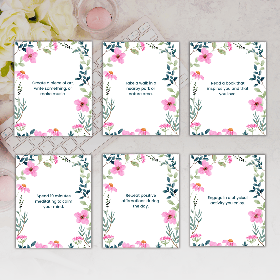 Self care affirmations Printable/ Digital / Canva template preview image.