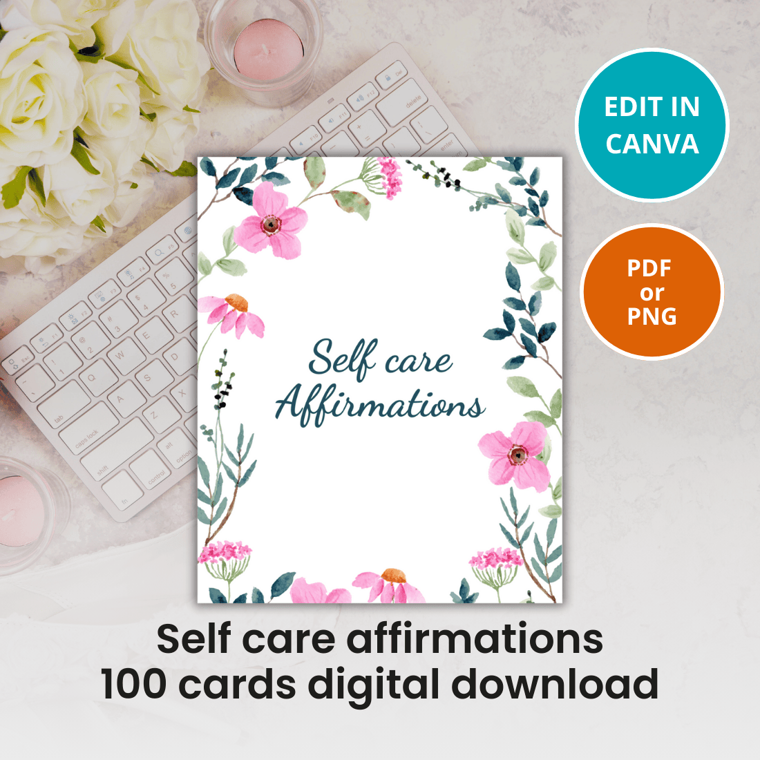 Self care affirmations Printable/ Digital / Canva template cover image.