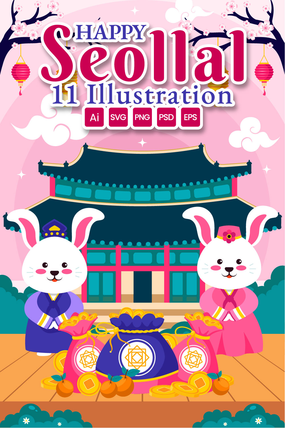 11 Year of the Rabbit Seollal Illustration pinterest preview image.