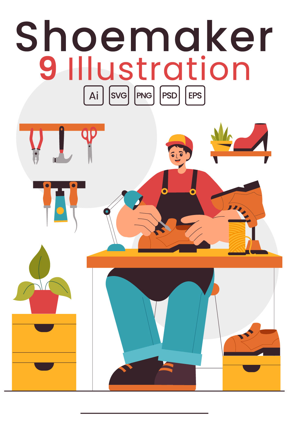 9 Shoemaker Profession Illustration pinterest preview image.