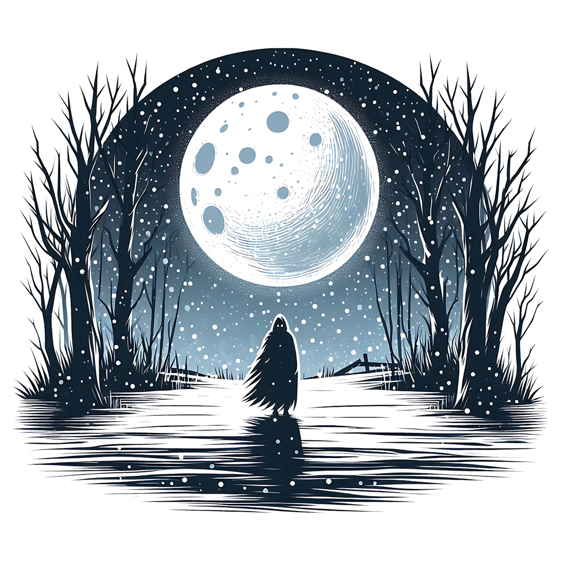 Silent Fright with a shadowy figure under a snowy moon preview image.