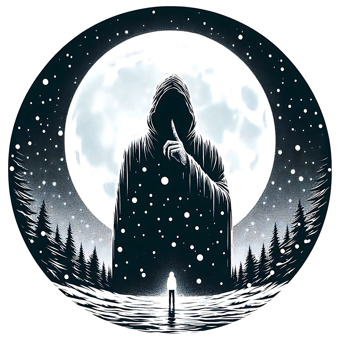 Silent Fright with a shadowy figure under a snowy moon cover image.