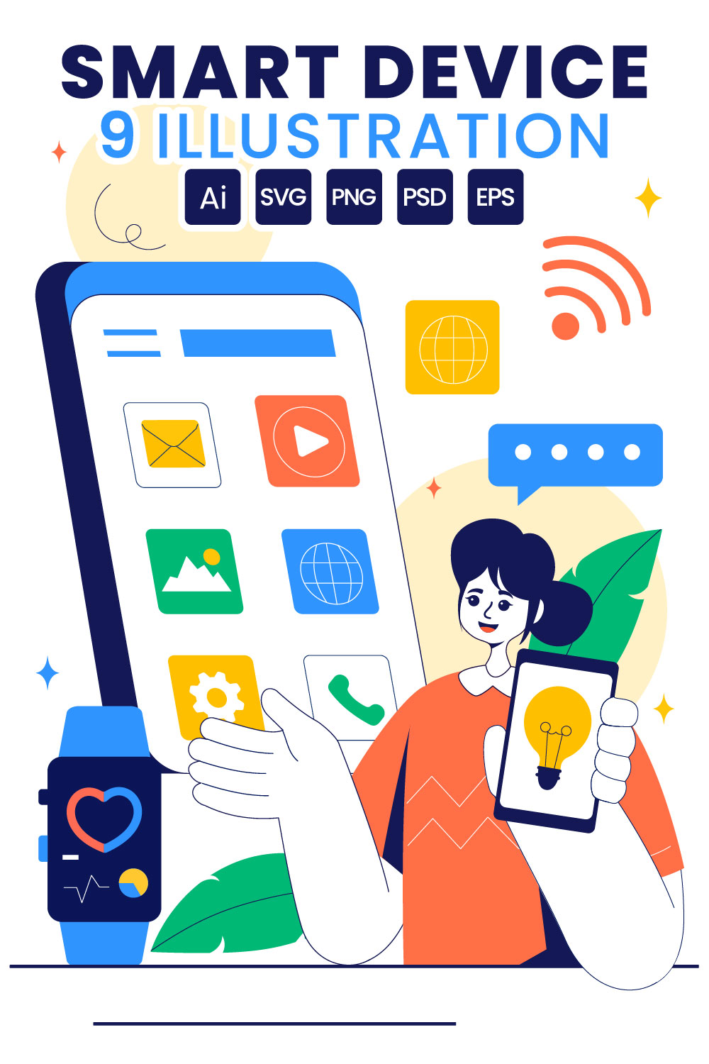 9 Connected Smart Devices Illustration pinterest preview image.