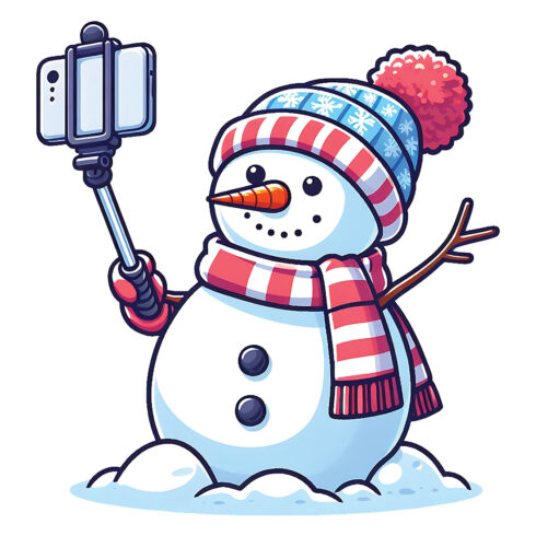 a snowman taking a selfie cover image.