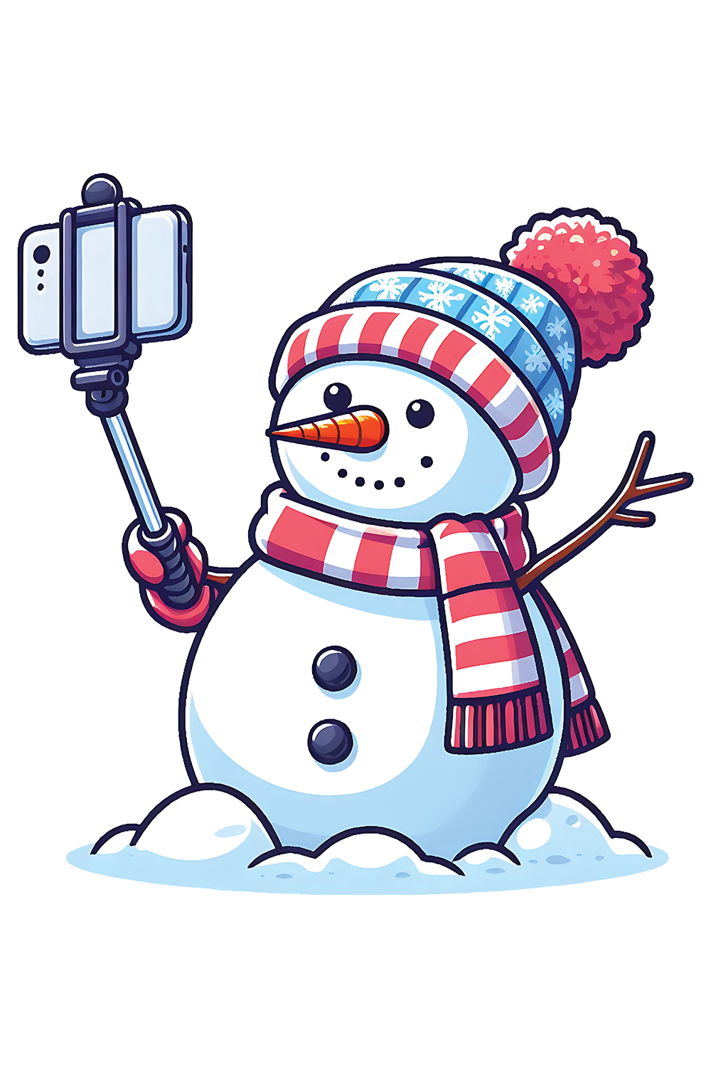 a snowman taking a selfie pinterest preview image.