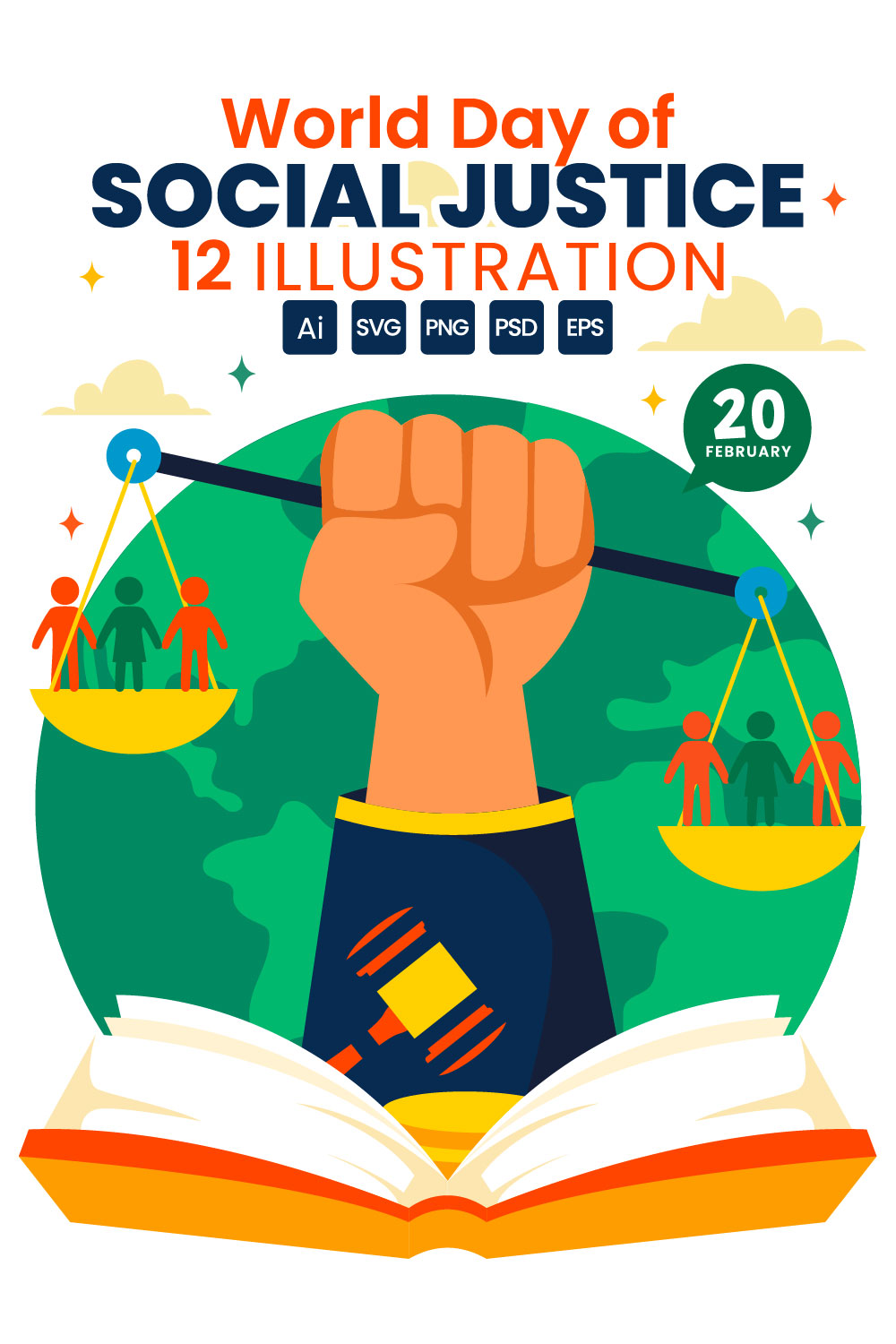 12 Day of Social Justice Illustration pinterest preview image.