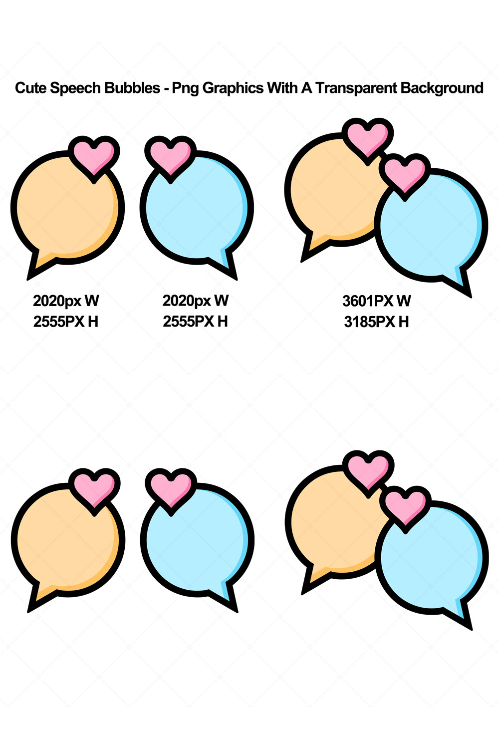 Cute Speech Bubbles with Love Hearts pinterest preview image.