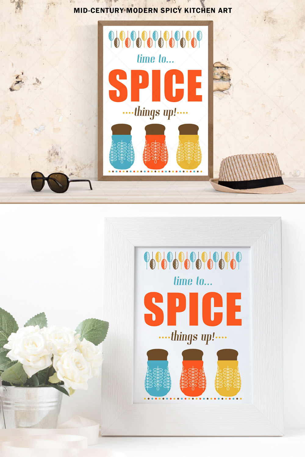 Retro Cooking Spices Printable Wall Art pinterest preview image.