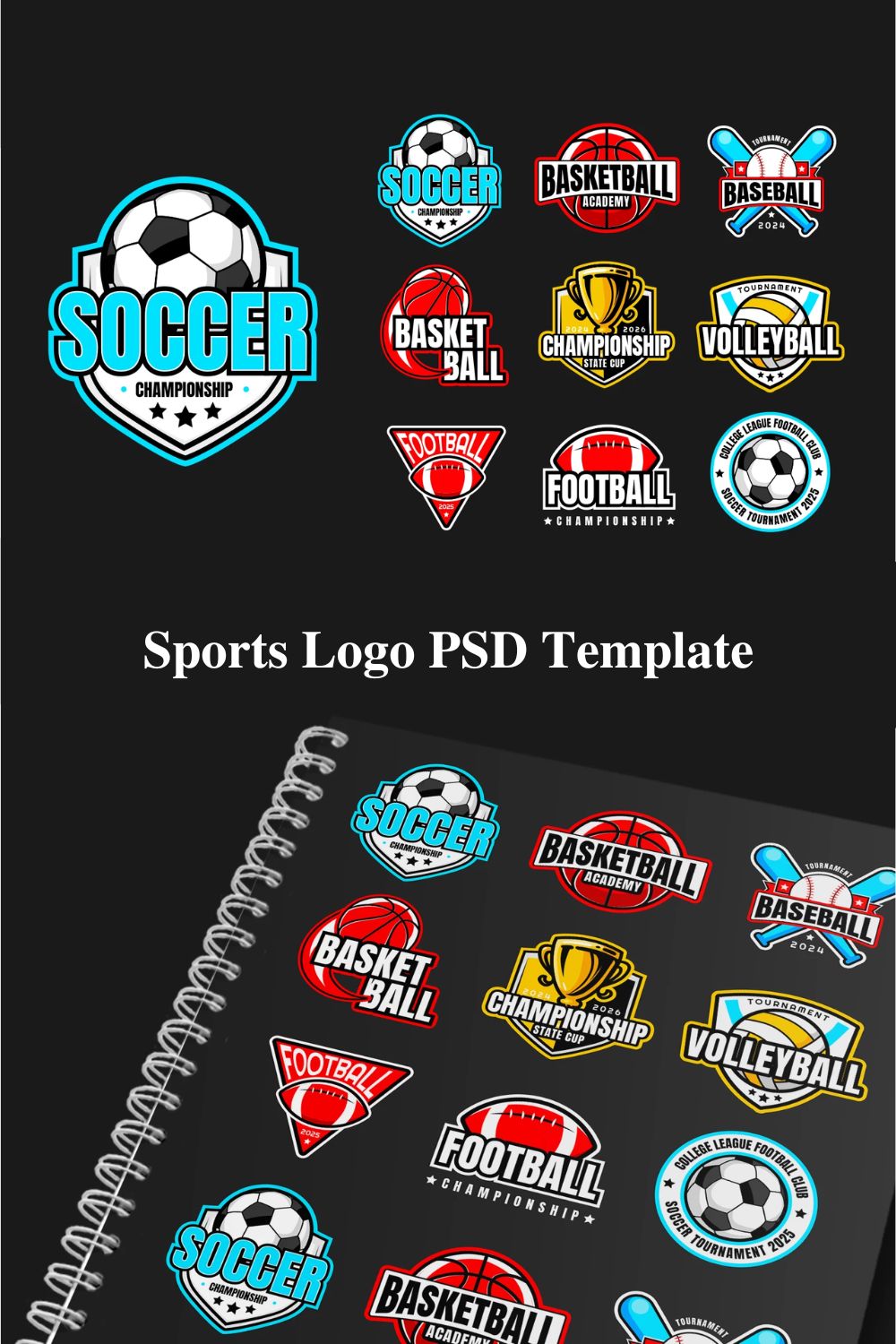 Sports Logo PSD Template pinterest preview image.