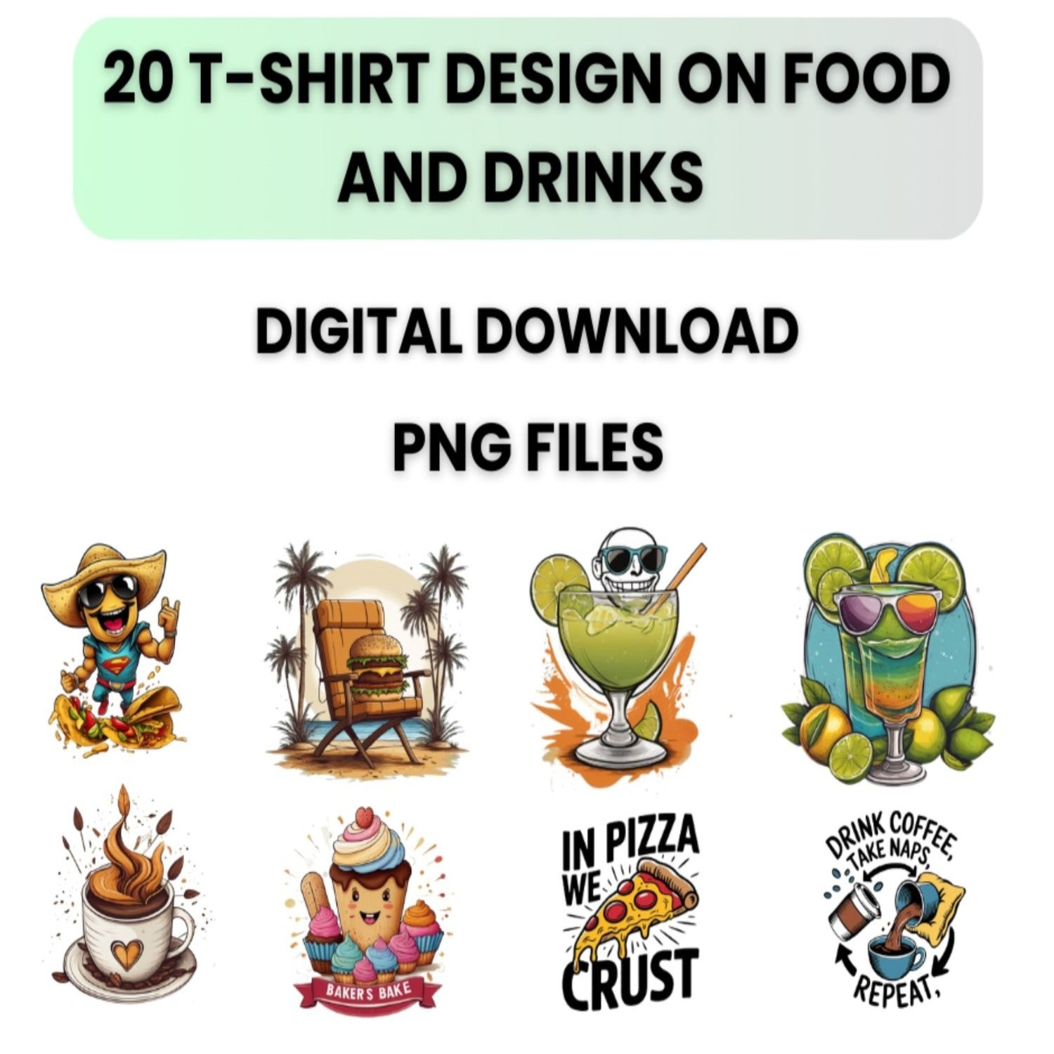 20 Awesome T-Shirt Design on Food and Drink cover image.