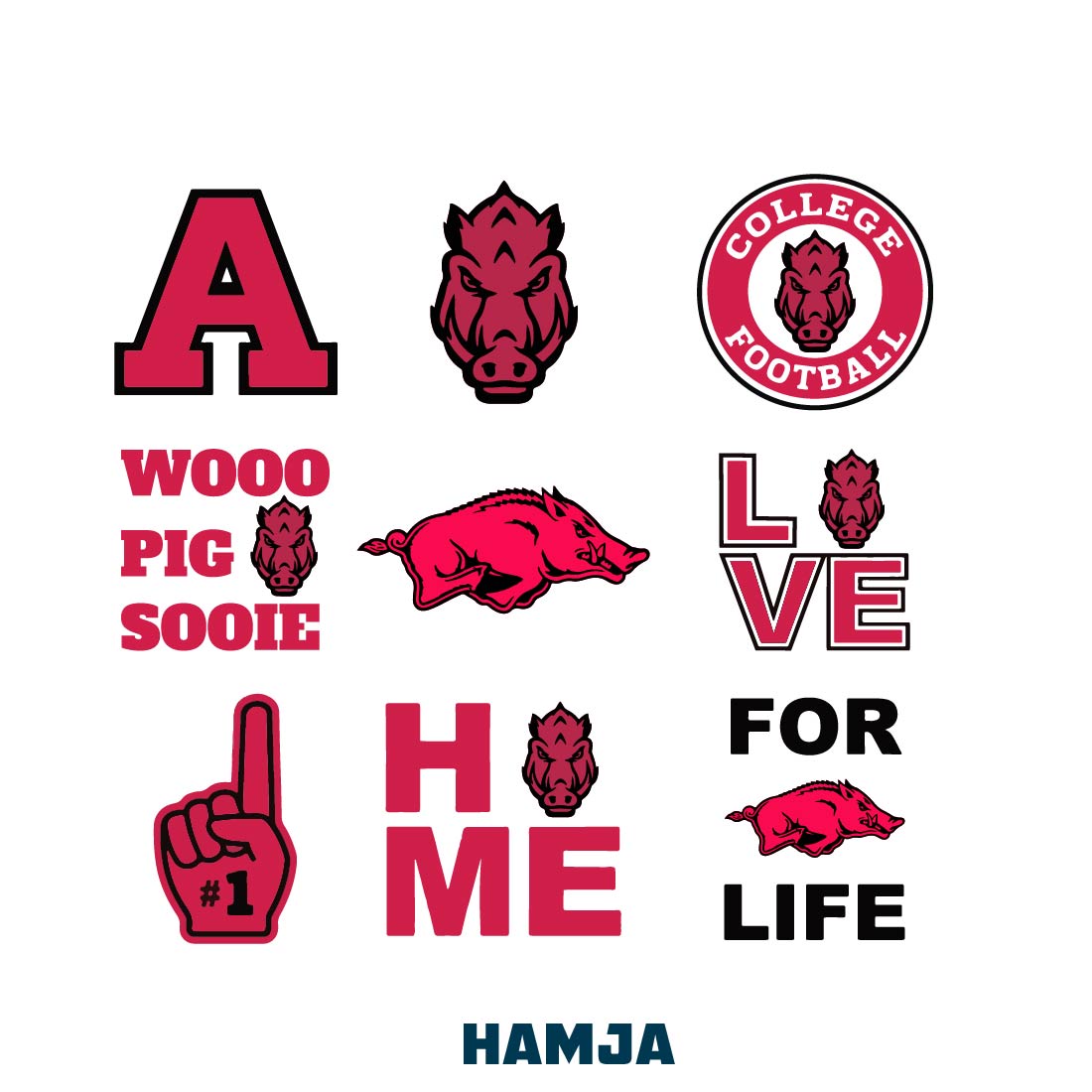 Wooo Pig Bundle NCAA Svg, Sport Svg, NCAA svg, American Football Svg, NCAA Bundle Svg File Cut Digital Download preview image.