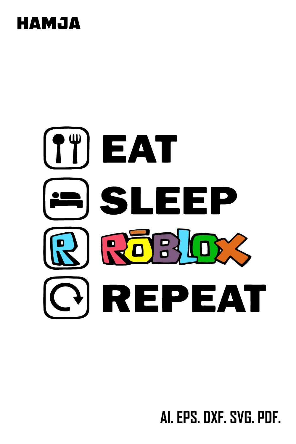 Eat Sleep Roblox Repeat SVG, Roblox Character Video Game SVG pinterest preview image.