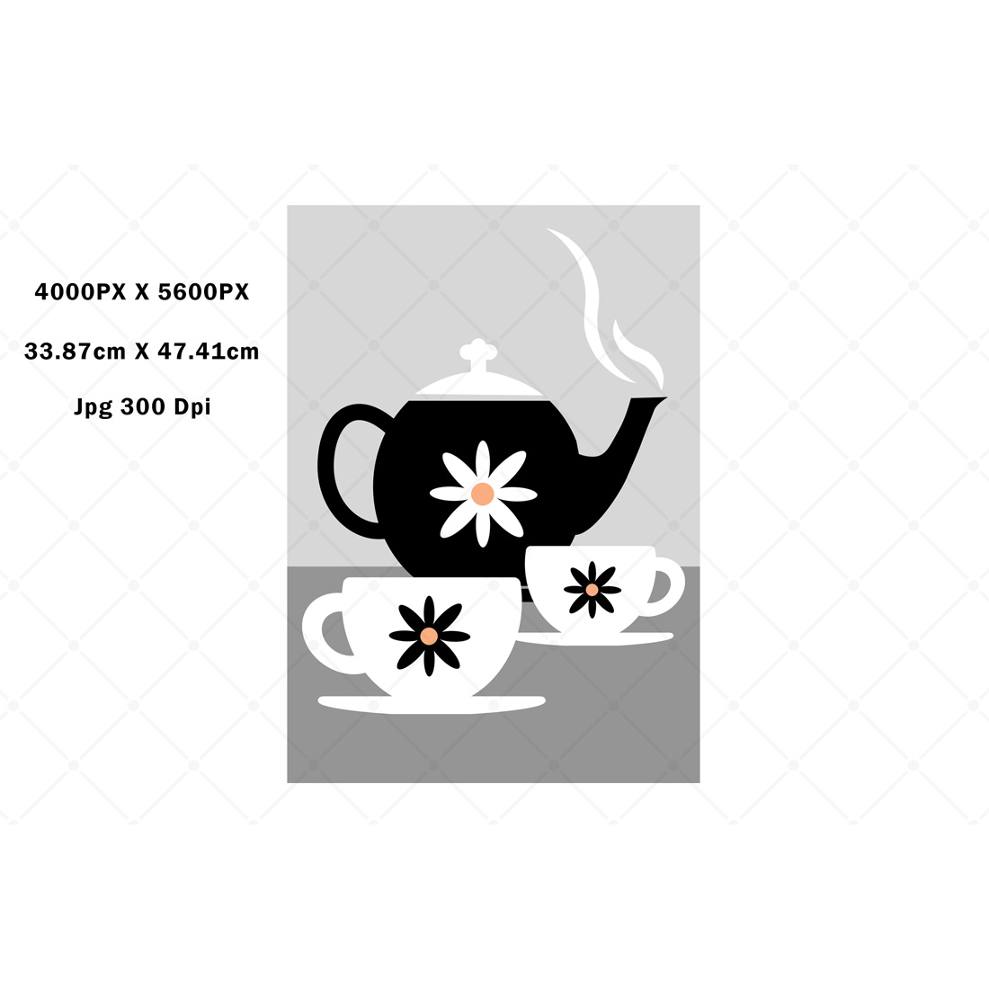 Retro Modern Tea Set Printable Art preview image.