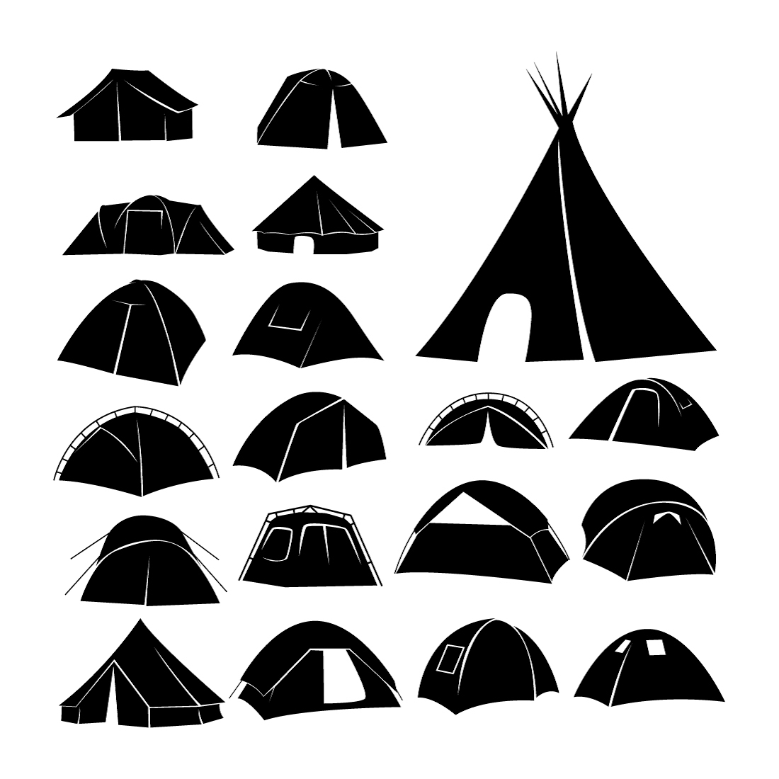 silhouette of tent vector bundle preview image.