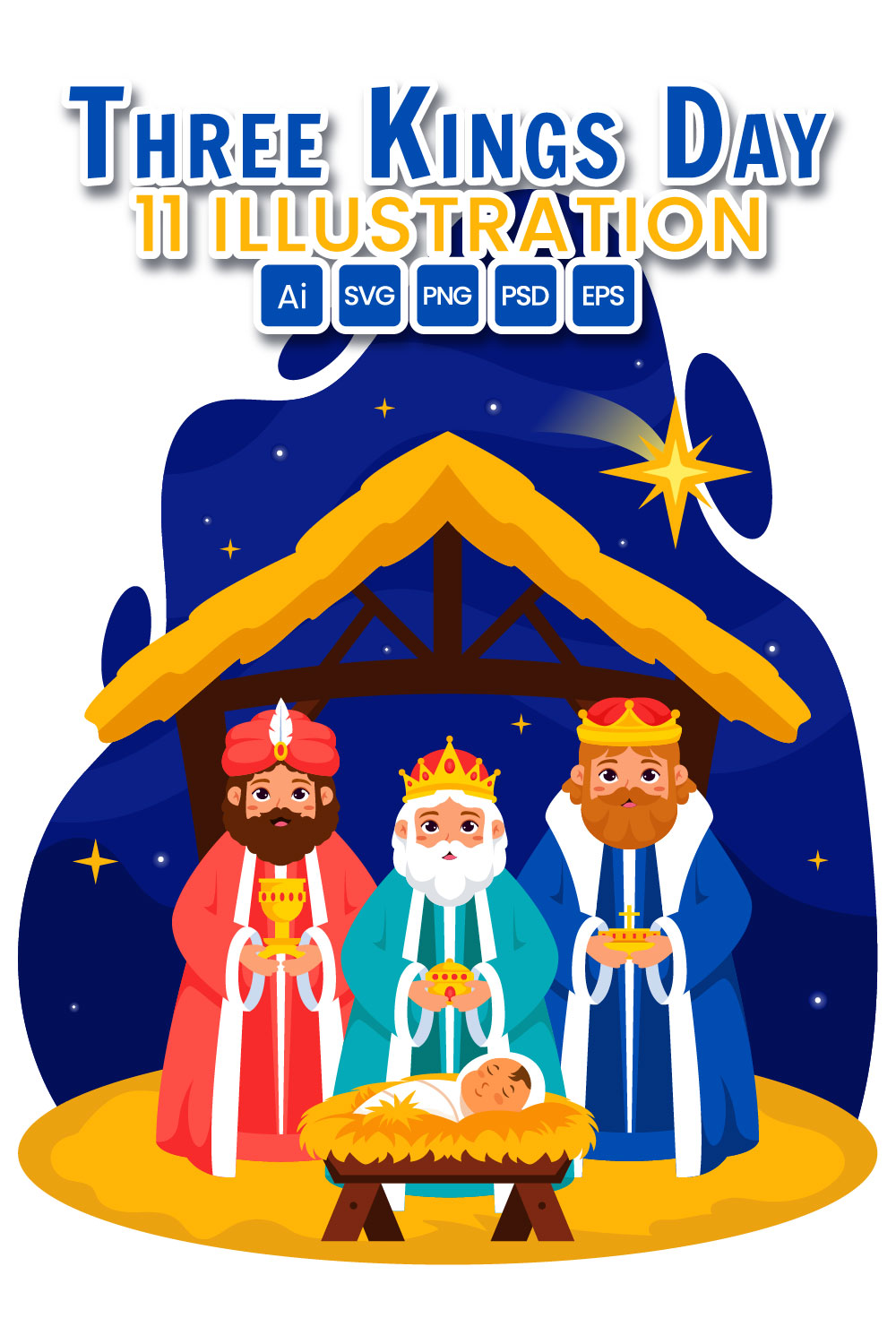 11 Three Kings Day Illustration pinterest preview image.