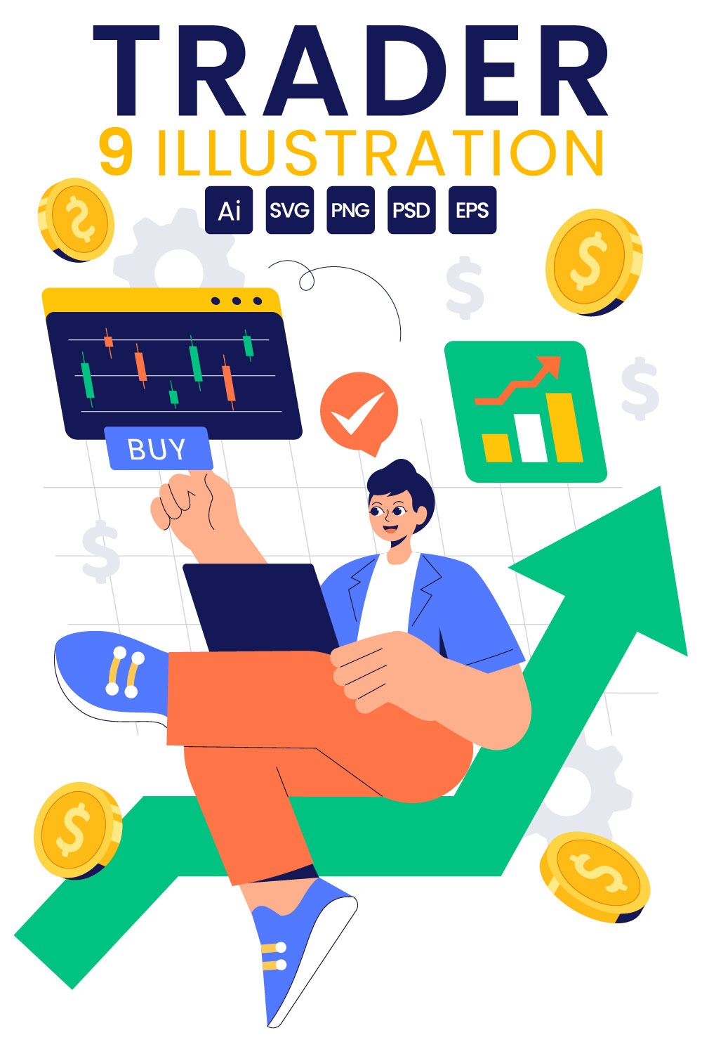 9 Financial Trader Illustration pinterest preview image.