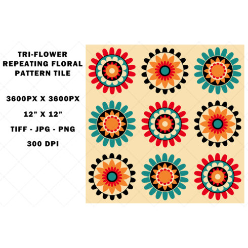 Tri-Flower Colorful Repeating Pattern - MasterBundles