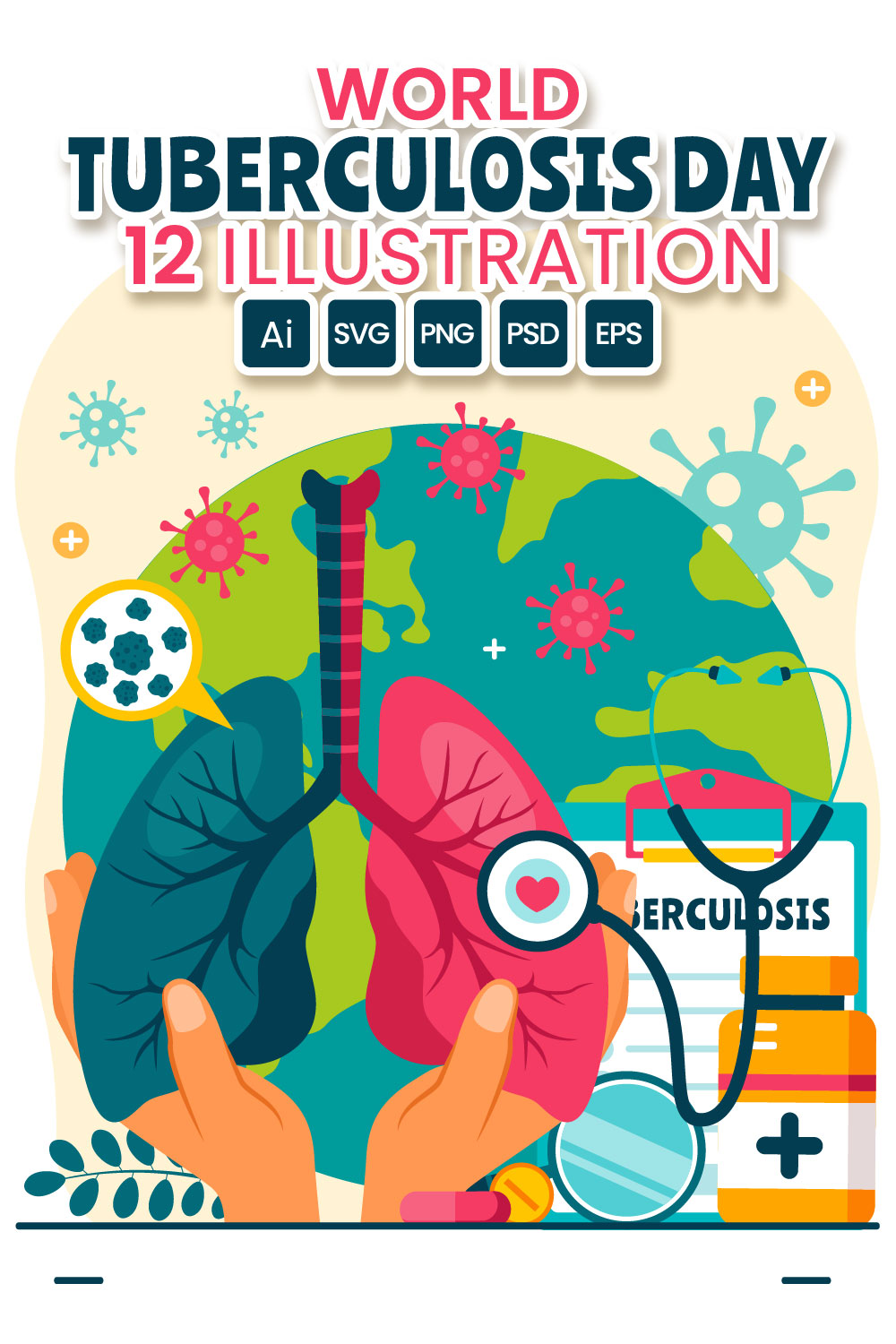 12 World Tuberculosis Day Illustration pinterest preview image.