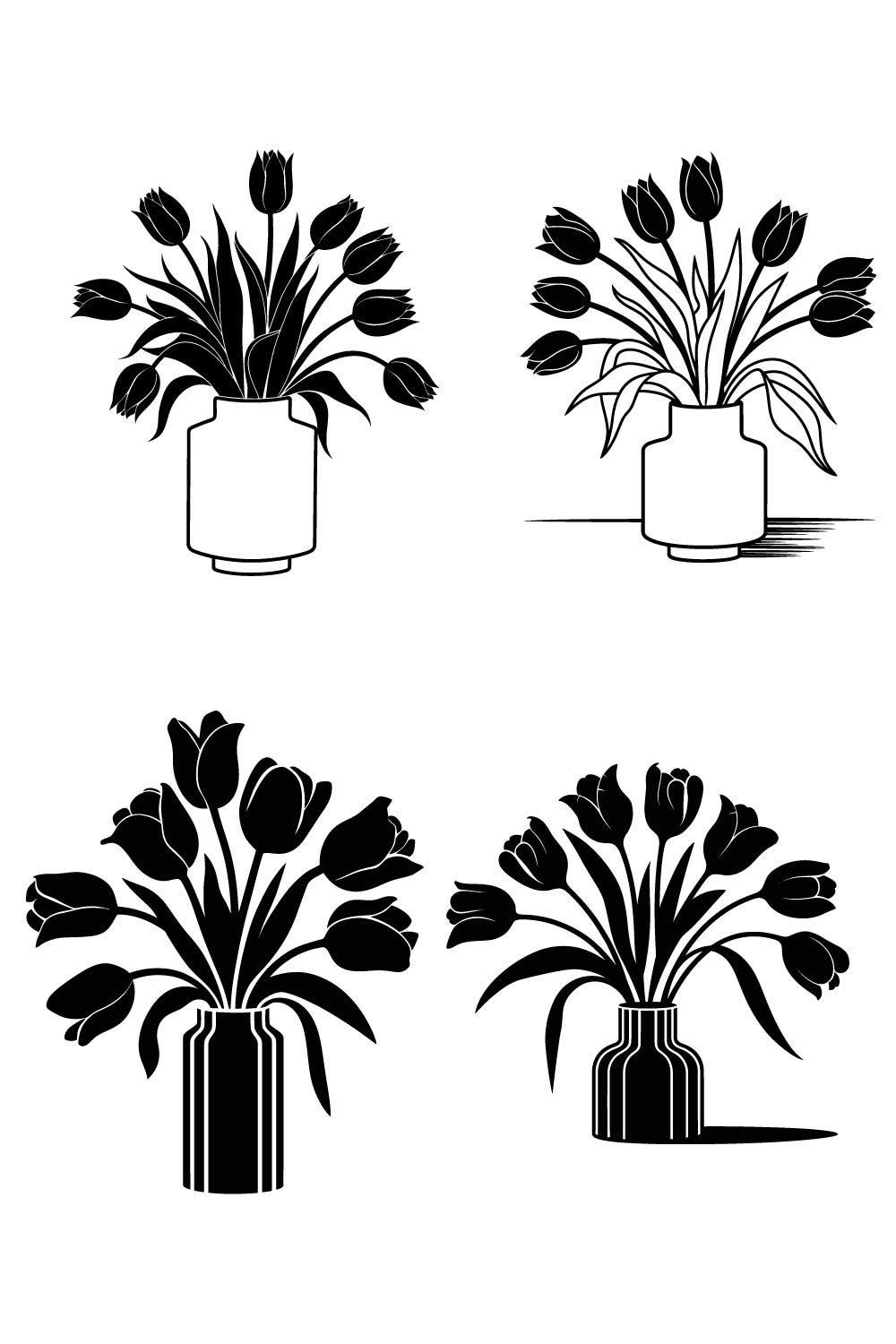 4 pes tulip flowers tulip vector silhouette Bundle pinterest preview image.