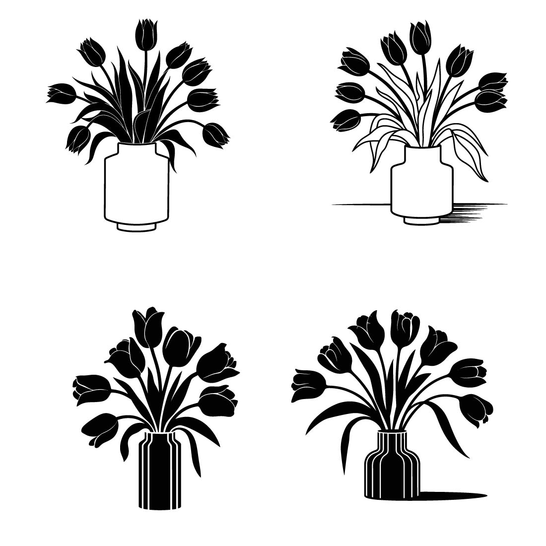 4 pes tulip flowers tulip vector silhouette Bundle cover image.