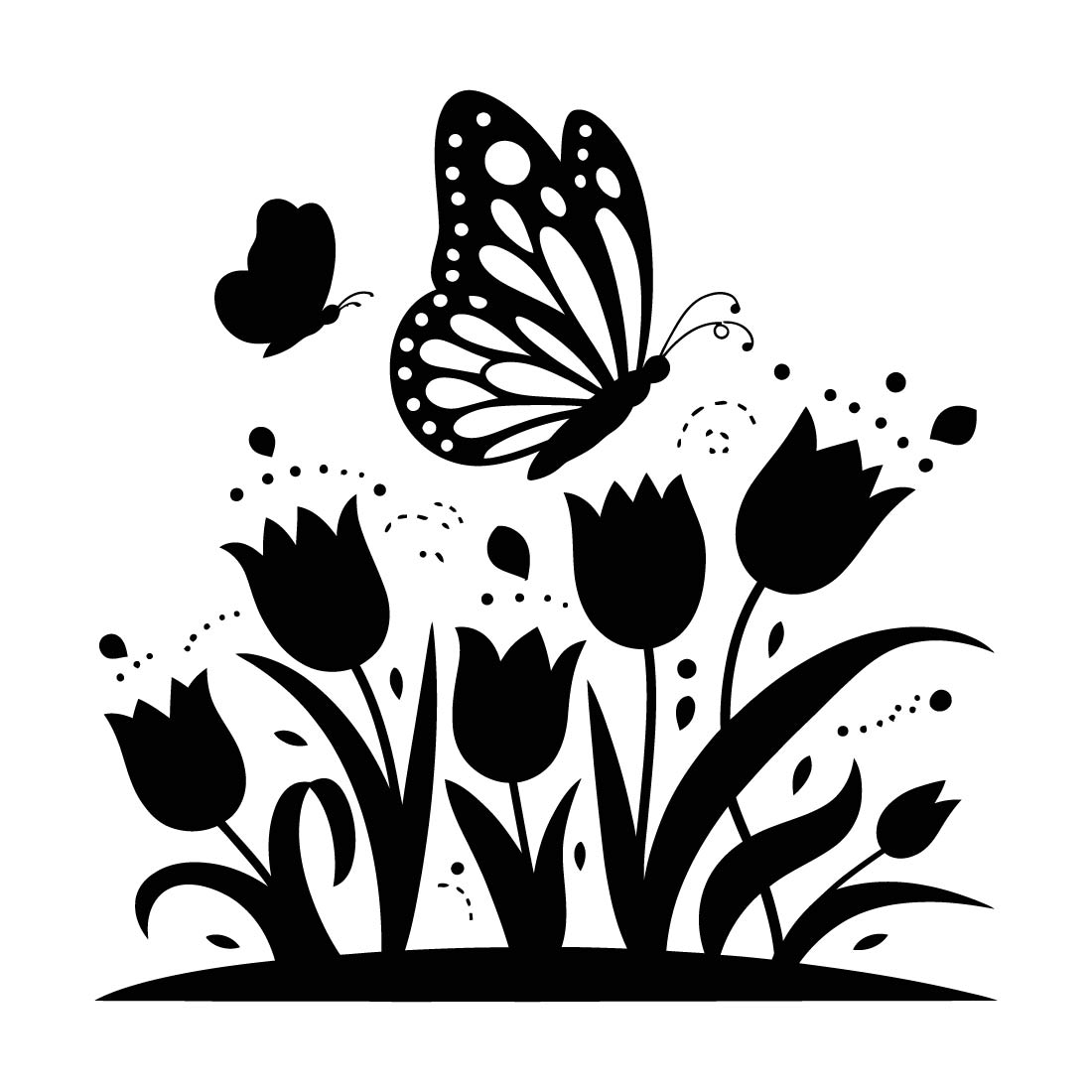 4 pes Tulip flowers tulip vector silhouette butterfly design bundle preview image.