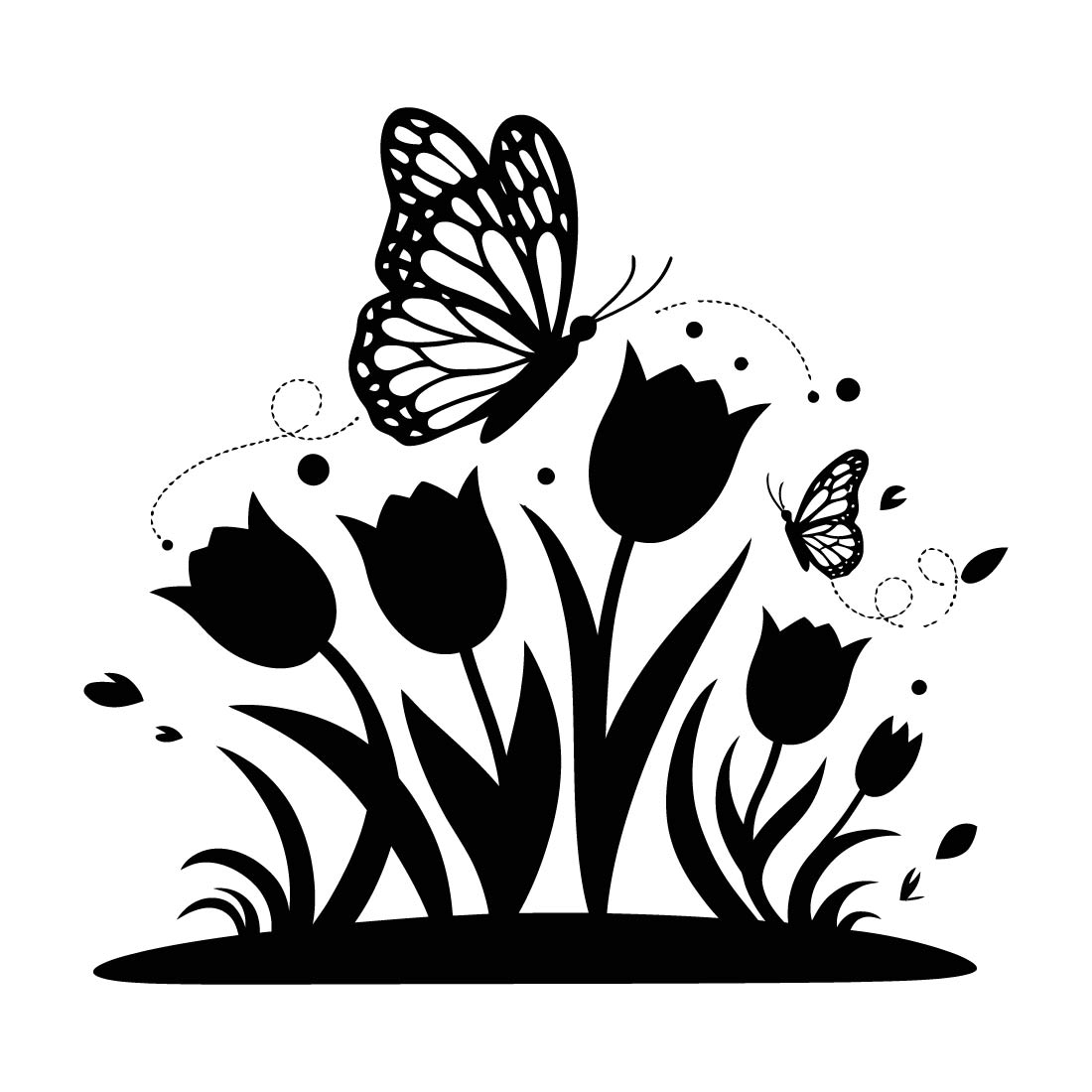 tulip flowers tulip vector silhouette butterfly 2 375