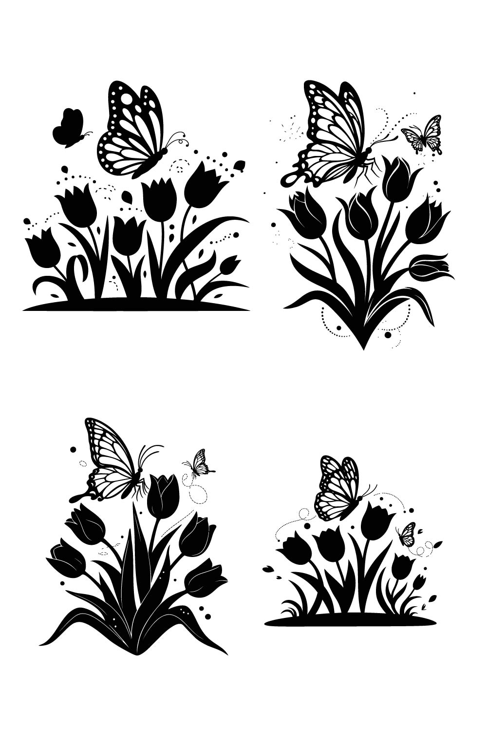 4 pes Tulip flowers tulip vector silhouette butterfly design bundle pinterest preview image.