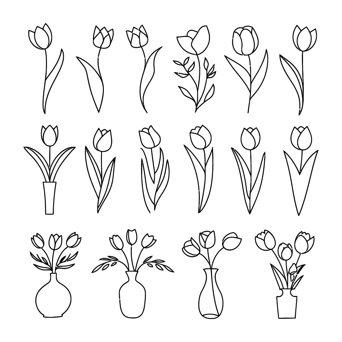 4 Tulips in Bloom A Growth Illustration v7 design bundle preview image.