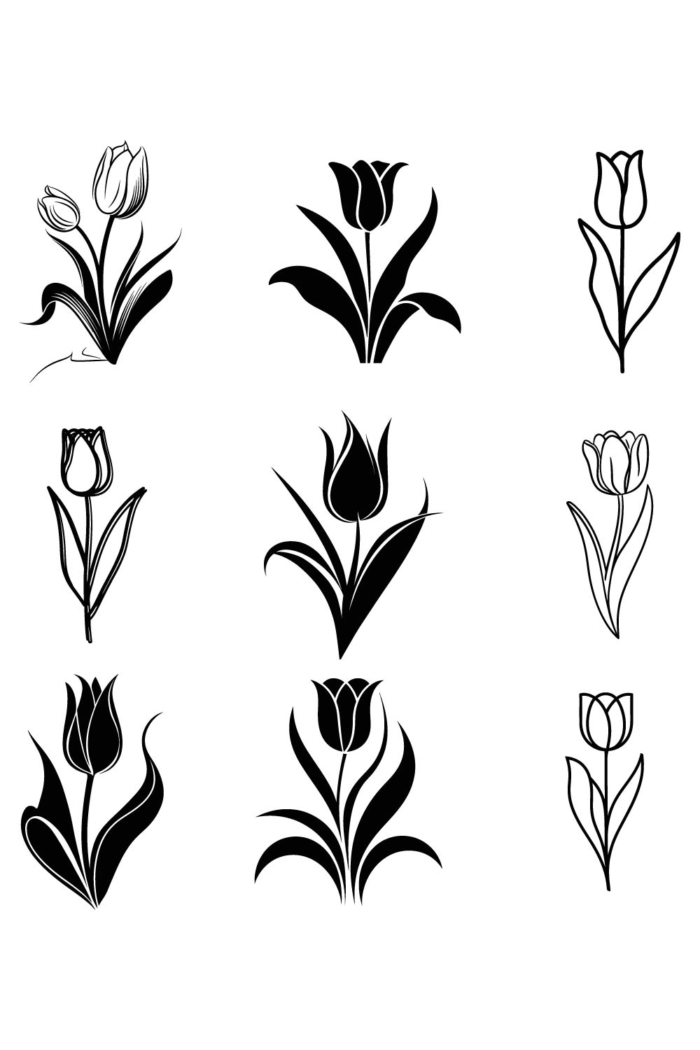 V6-9 Tulips in Bloom A Growth Illustration design Bundle pinterest preview image.