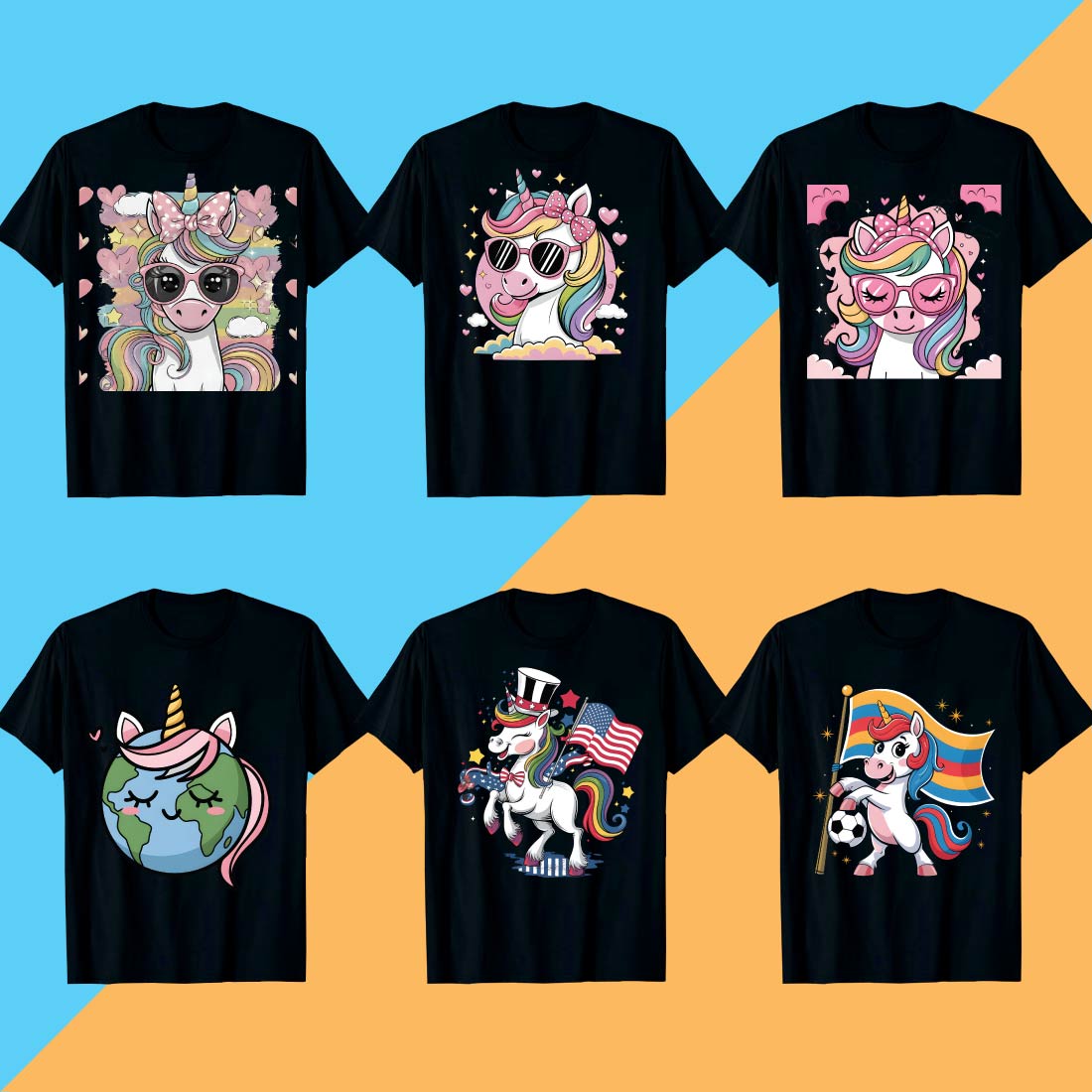 30pes PNG Whimsical Planet Unicorn T-Shirt Design Budnle preview image.