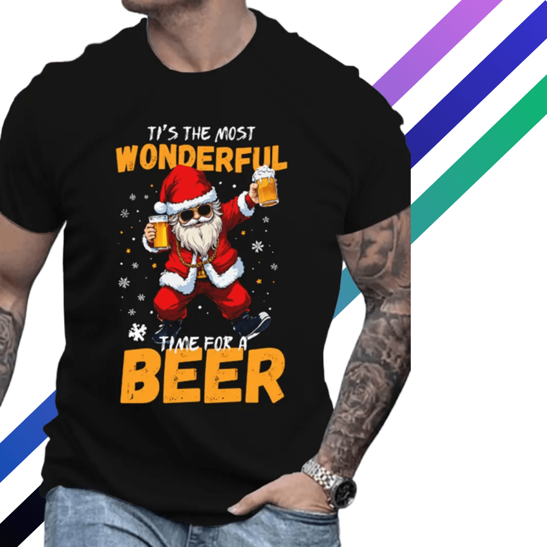 Men's Santa 3D Print Casual T-Shirt - Festive Round Neck Holiday Tee for Summer cover image.