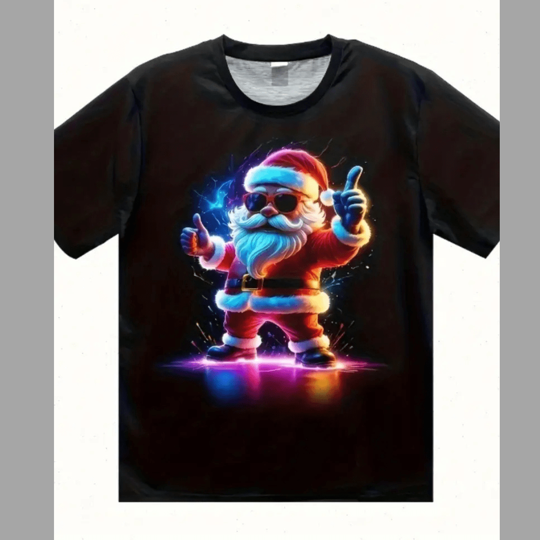 Cool Neon Santa Claus with Sunglasses - Vibrant Christmas T-Shirt Design preview image.