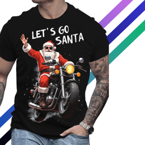 Santa Claus Motorcycle 3D Print T-Shirt for Men - Casual Summer Wear cover image.