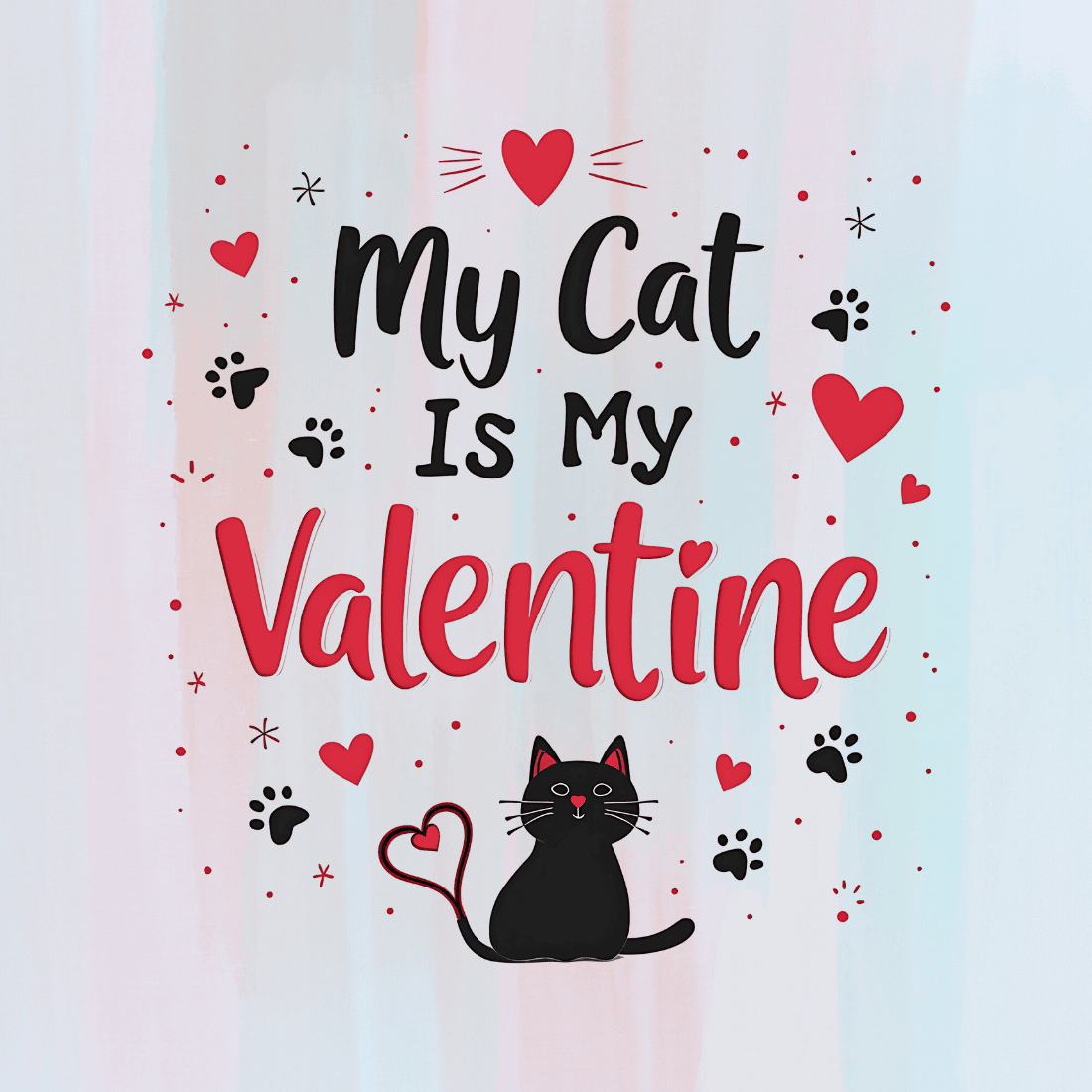 Pet Lover Valentine with Cat Silhouette T-Shirt Design Bundle preview image.