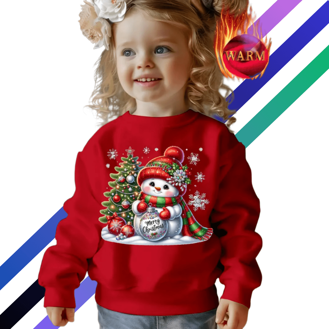 Festive Snowman & Tree Applique Christmas Sweatshirt - Stylish Winter Holiday Top cover image.